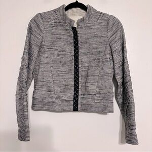 Maje Gray Linen Blend Tweed Zip Blazer Jacket Size 36 Small